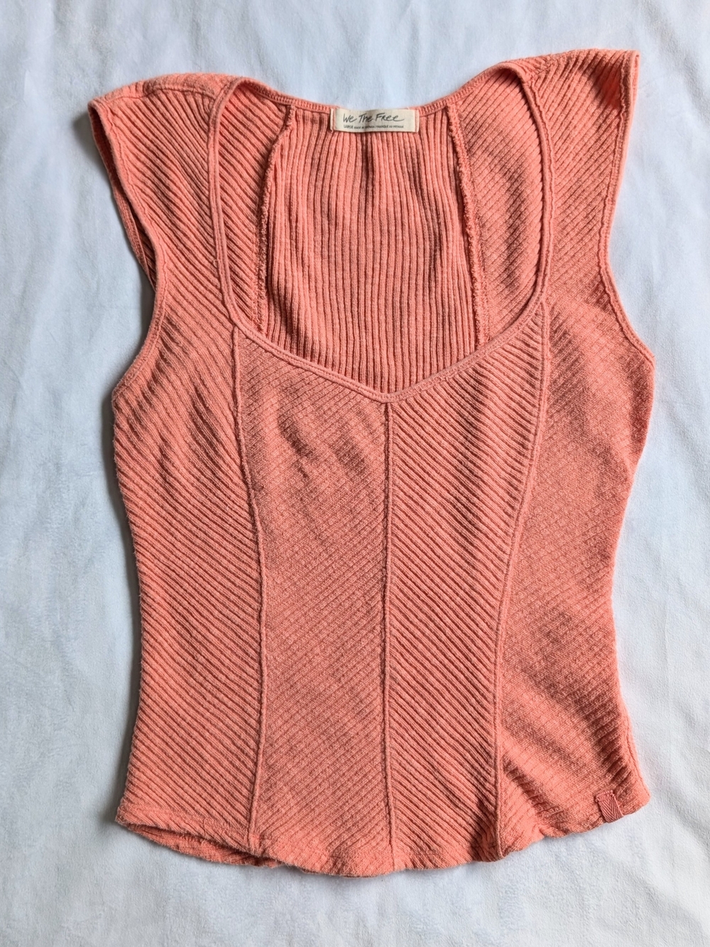 Womens We The Free People L  Corset Tank Top Coral Boss Babe Ribbed Knit